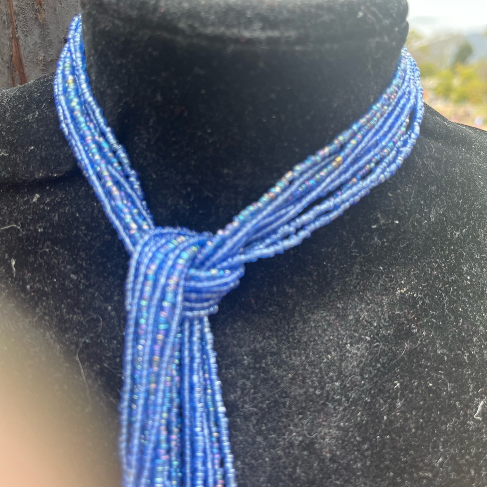 Long Blue Beaded Necklace
